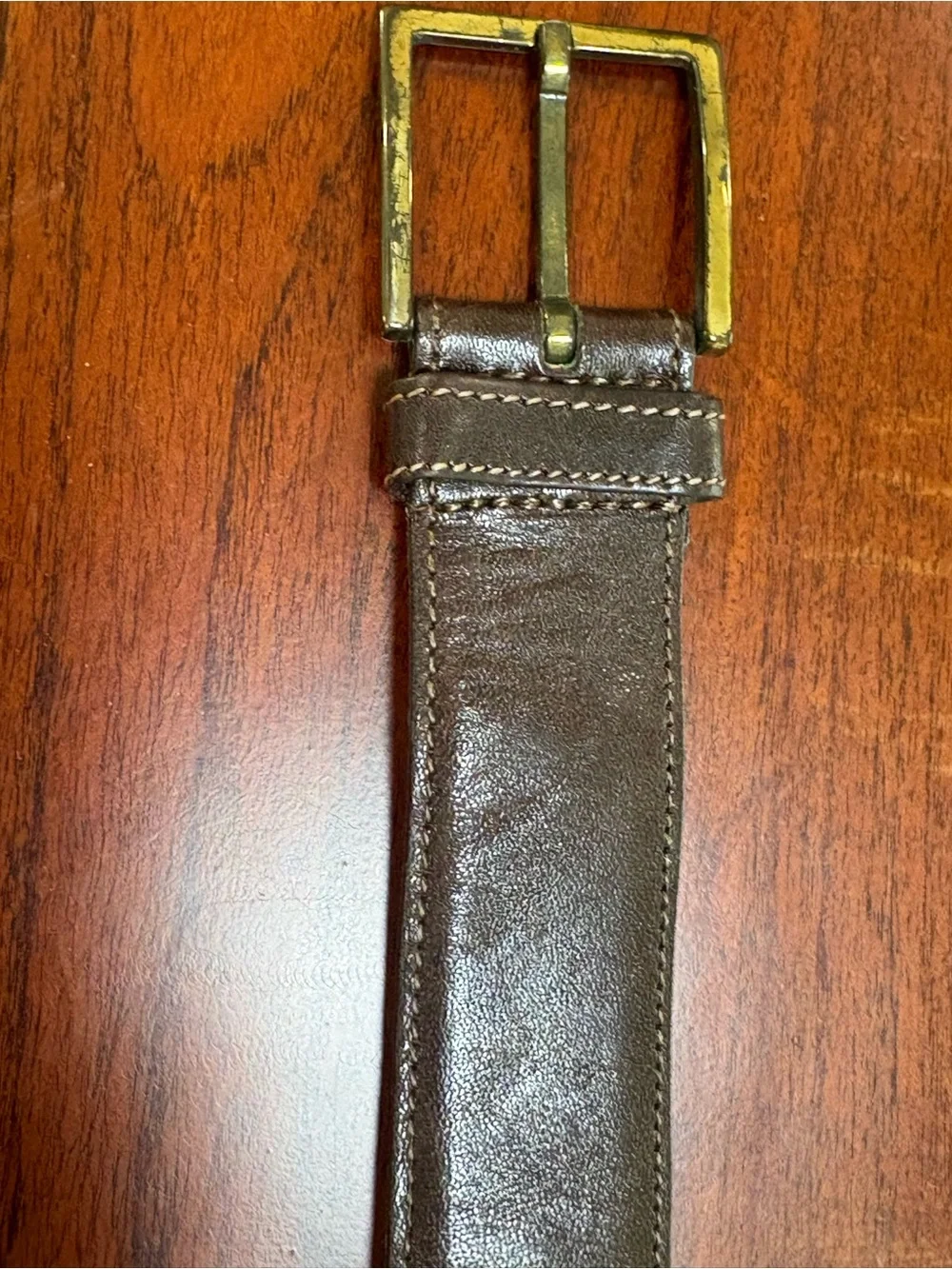 Torino Brown full grain glove, leather brass buckle Italian belt men’s size 34